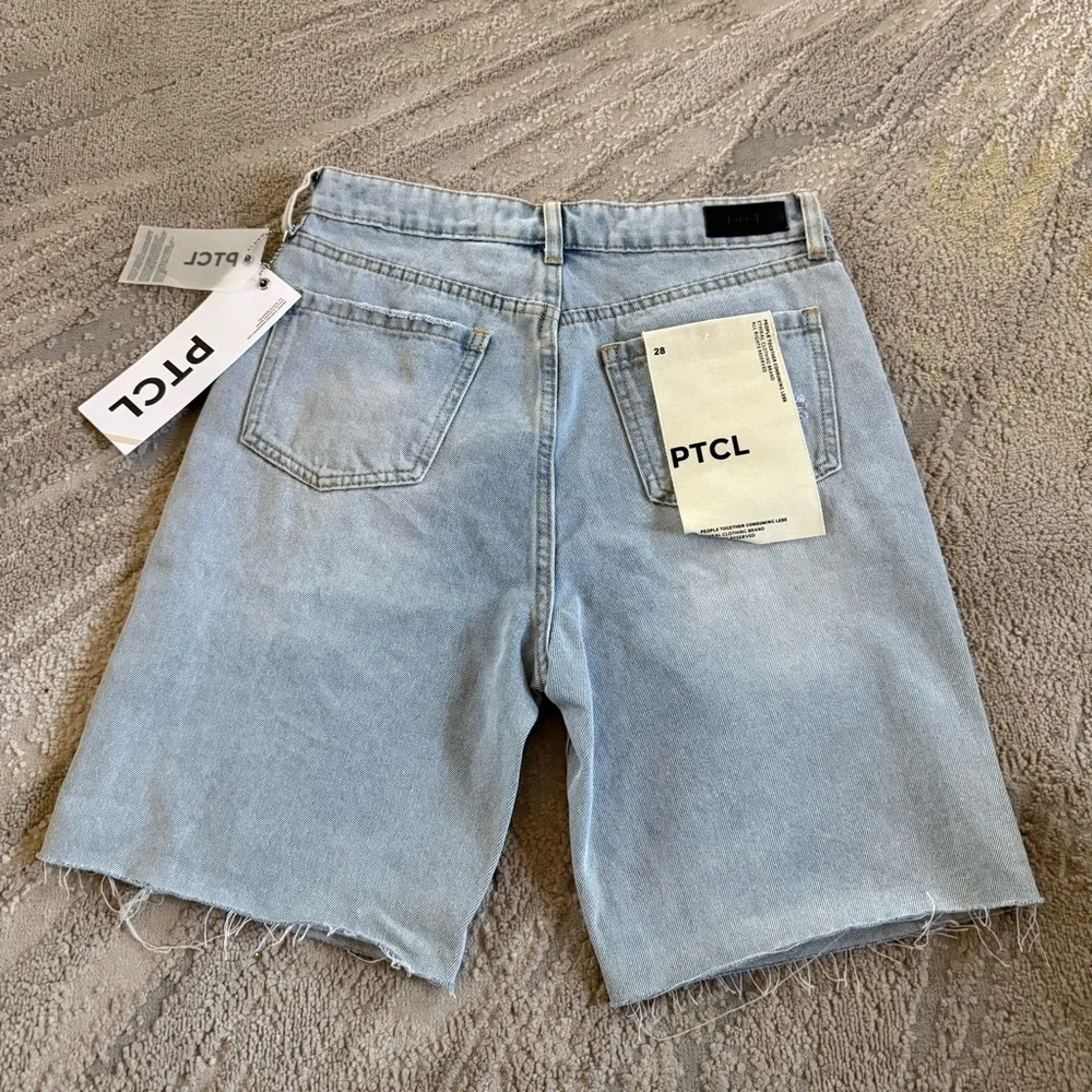 PTCL Nola high rise denim Bermuda Jean shorts long modest shorts 28